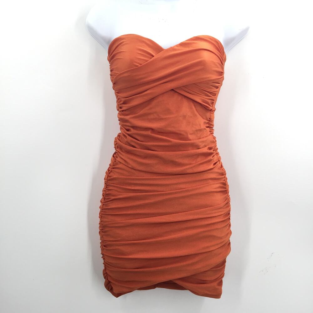 Tiger Mist Women's Ruched Strapless Tube Dress Off Shoulder Orange Size Medium